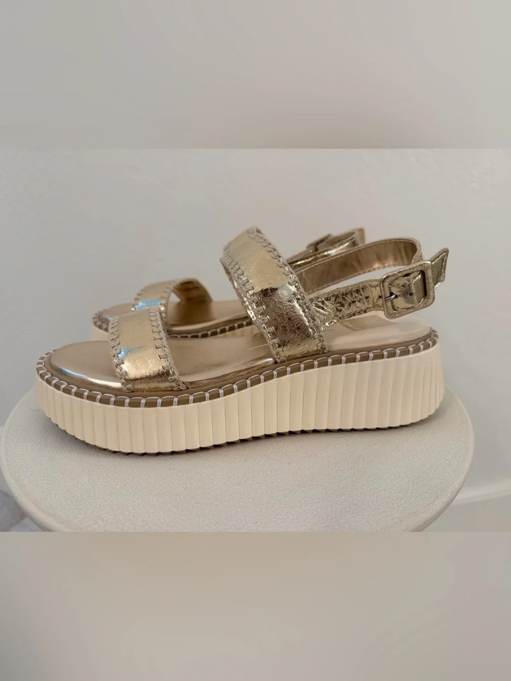 Dolce Vita Drake Metallic Gold Platform Sandals with Cream Sole